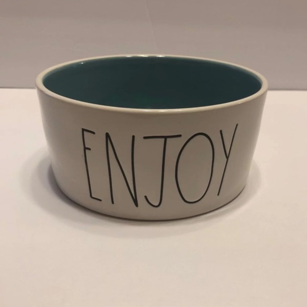 Rae Dunn White and Teal 'Enjoy' Bowl